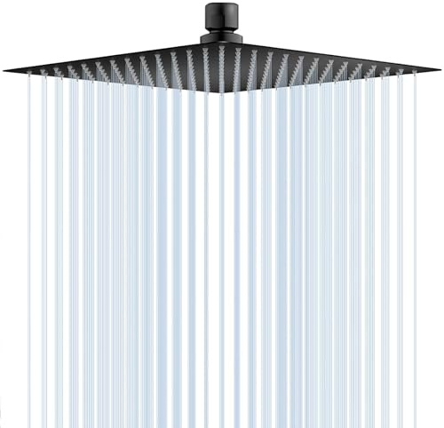 Rainfall Shower Heads with Self-Cleaning Silicone Fixed Rain Shower Head 8 Inch, Square Powerful High Pressure Overhead Shower Head Chrome