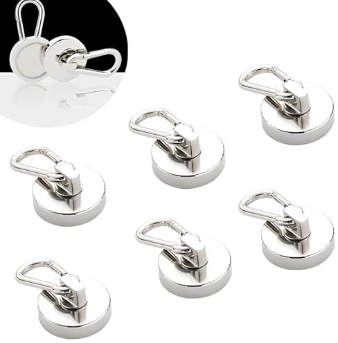 WTZWYFWJ 6 Pièces Aimant Neodyme Super Puissant 25mm,22 Kg Force De Traction De Crochets Aimantés,Crochet à Mousqueton Amovible,Crochet Magnetique Rotatifs à 360°,Pour Cuisine, Salle De Bain, Casiers