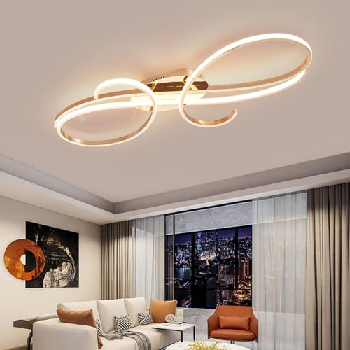 Deliouay Modern Ceiling Lamp LED Ceiling Lamp Dimmable with Remote Control Dining Room Pendant Lamp Creative Ceiling Lighting Modern Living Room Pendant Lamp for Bedroom, Kitchen Lamps (Gold, L80cm)