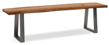 Wohnling Esszimmerbank 180x40x45,5 cm Akazie Massivholz/Metall mit Baumkante, Esstischbank Holzbank Massiv ohne Lehne, Küchenbank Chrom Essbank Modern, Sitzbank Esszimmer Groß