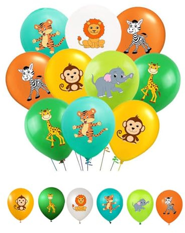 24 Pezzi Palloncini Animali Safari 12 Pollici Lattice Decorazioni Festa Tema Giungla Bambini