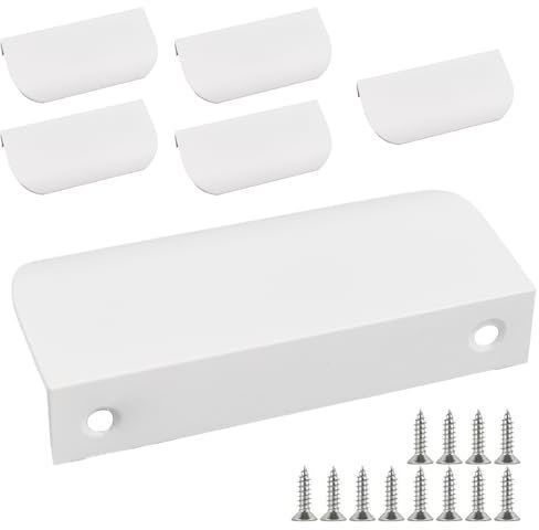 HBERCAI 6 Stück Griffe kommode,Schubladengriffe mit 12 Schraubenset,Möbelgriffe Versteckter Türgriff Küchenschrankgriffe Griffe für Kleiderschrank,Modernes Küchengriffe Geschwungener Türgriff -Weißer