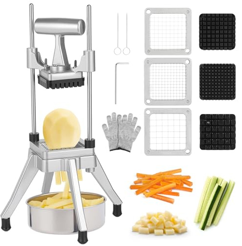 Crovida Commercial Vegetable Chopper Dicer Vegetable Fruit Dicer Vegetable Cutting Machine with 3 Blades ((1/2,3/8,1/4) French Fry Cutter Onion Slicer for Lemon Peppers Potato Mushroom