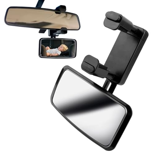 pclapora Rückspiegel Baby Auto, 360° Einstellbare Rücksitzspiegel für Babys mit Gefederten Clips, Zusatzspiegel für Auto innen, Glas-Spiegel, Bruchsicherer Spiegel Baby für Meisten Autos
