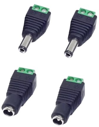 JZK 4x DC Adattatore, connettore adattatore alimentazione DC 5.5 mm x 2.1 mm, adattatore spina e jack DC maschio e femmina 5.5 x 2.1 mm per telecamera sicurezza CCTV, striscia luminosa a LED, router