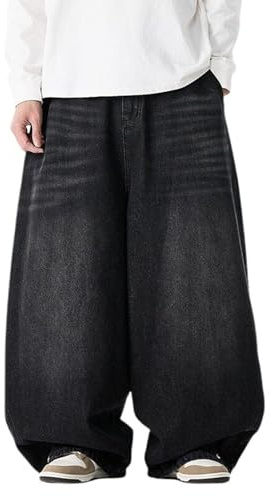 Pantalon de jogging pour homme - Jeans baggy avec taille élastique et poches - Denim loose fit - Cargo - Mode décontractée - Streetwear, O Noir., 5XL