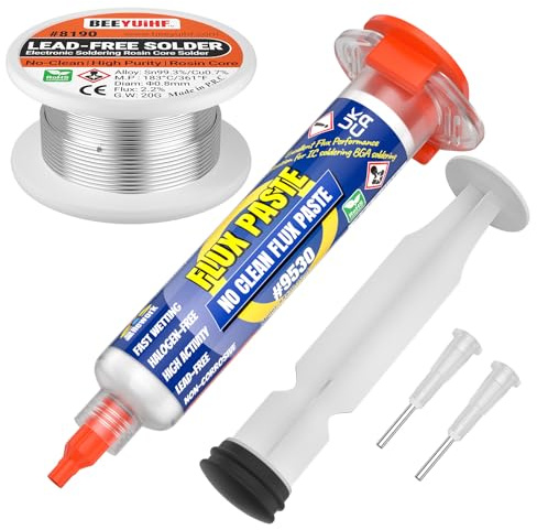 BEEYUIHF No clean Flussmittel Löten 10mL mit Lötdraht bleifrei Sn99,3 Cu0,7 Lötzinnc 20g für Elektronik Löten Reparaturen Kit