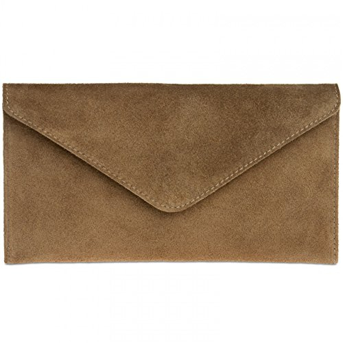 Caspar TL708 Damen Velours Wildleder Clutch Tasche Abendtasche mit Handschlaufe, Farbe:khaki, Größe:One Size