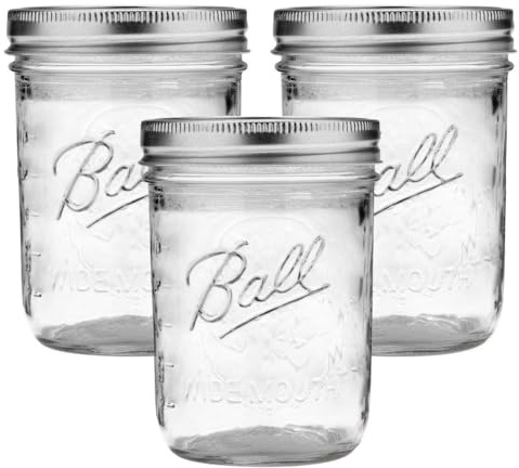 Ball Wide Mouth Glass Mason Jars with Lids and Bands, Used for Canning, Pickling, Juice, Jam, Jelly, Pint Size 16 Ounce (Pack of 3)