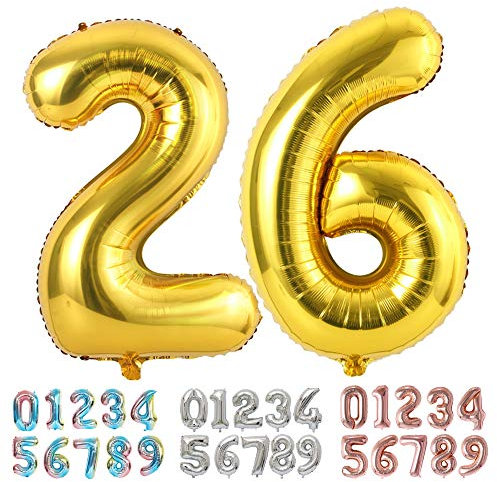 Ponmoo Foil Balloon Number 26/62 Gold, Giant Numbers 0 1 2 3 4 5 6 7 8 9 10-19 20-29 30-39 40-49 50-60-70-80-90-100, Large Balloons for Wedding Anniversary Birthday Party Decoration