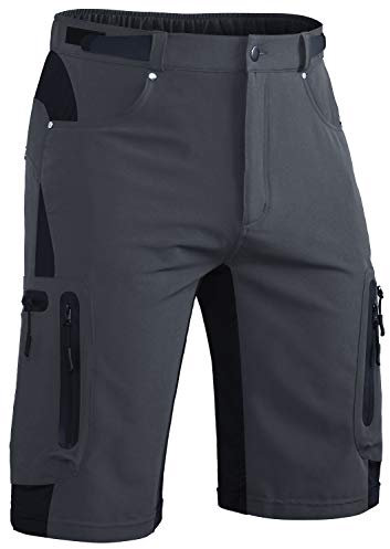 Hiauspor Kurze Hosen Herren, Leichte Wanderhose Atmungsaktiv Schnelltrocknen Cargo Bermuda Shorts Elastische Radlerhose MTB Fahrradhose Outdoorhose Sport Radhose Sommer mit 6 Taschen (Dunkelgrau, M)