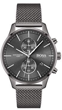 BOSS Chronograph Quarz Uhr für Herren mit Graues Edelstahl-Mesh-Gliederarmband - 1513870