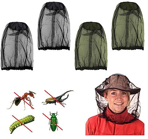 GWAWG 4 PCS Midge Head Net Nylon Mosquito Head Net Cover Fine Mesh Insect Netting for Travelling Hiking Camping Climbing,Black and Green
