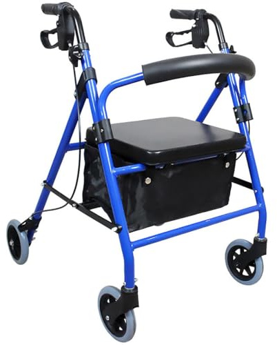 Deambulatore per Anziani con 4 ruote,alluminio Rollator,Deambulatore Rollator Pieghevole,Altezza regolabile Deambulatore per sedia,Per esterno e interno blue