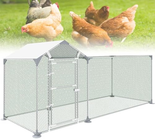 YARDIN Hühnerstall Freilaufgehege Verzinkter Stahl 3x1x1,5 m Hühnerhaus mit Sonnenschutz Dach Hühnerkäfig Freigehege Hühnergehege Geflügelkäfige für Hühner Kleintiere Geflügel Kaninchen