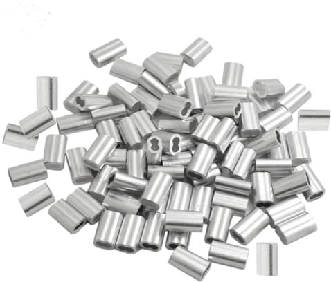 Floatdream50 Piezas Virolas de Aluminio, Manguito de Bucle de Aluminio, Mangas de aluminio de cuerda de alambre, Casquillos de Aluminio de Virolas Dobles(Plateado)
