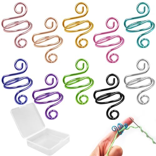 10 pezzi uncinetto AFUNTA anelli regolabili per uncinetto per dito maglieria uncinetto forniture porta filati contatori per uncinetto con scatola portaoggetti