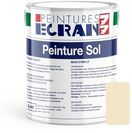 Peinture sol professionnelle, satin, peinture opacifiante, sans odeur, protège, décore, intérieur, extérieur, HydroSol ECRAN 77 1 litre