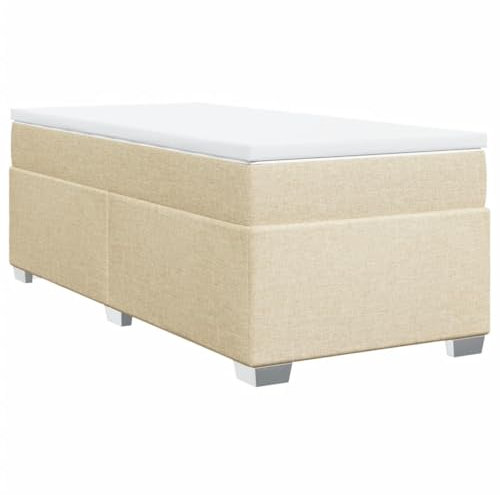vidaXL Boxspringbett mit Matratze, Bett mit Bettfüße Matratzenauflage, Einzelbett für Schlafzimmer, Polsterbett Bettgestell Lattenrost, Creme 90x200cm Stoff