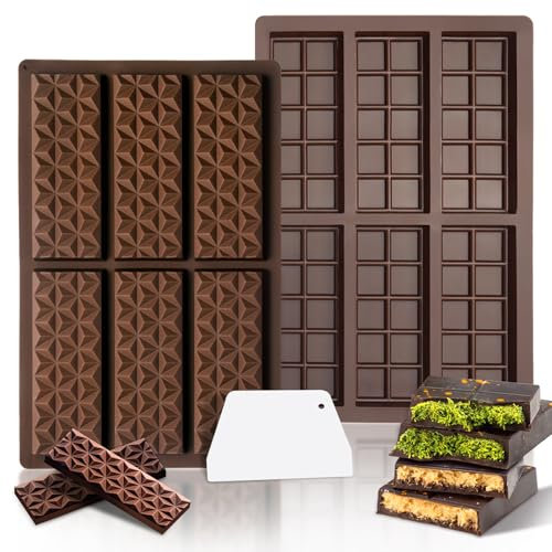 HUMTEOXI Stampo per Cioccolato in Silicone, 2 Pezzi Stampo Cioccolato Tavoletta Stampo Cioccolatini profondo per la cottura di dolci al cioccolato e la decorazione di torte (2 Pezzi con 12 Vaschette)