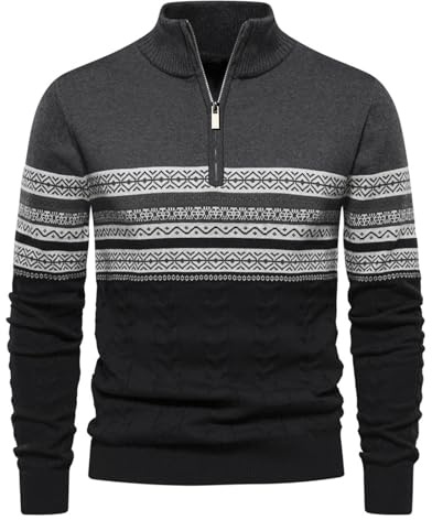 Genfien Jersey para Hombre Jersey de Cuello Alto con Cremallera para Hombre Jersey de Punto para Hombre Jerseys de Navidad Cálido