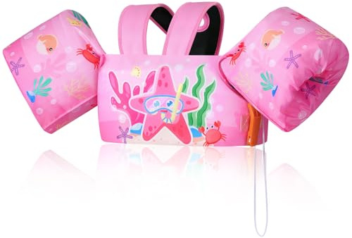 MoKo Gilet da Braccio per Nuoto per Bambini 20-30-40-50lbs, Fascia da Braccio Galleggianti per Piscina, Bambini Sport Acquatici Apprendimento Nuoto Formazione Attrezzature, Stella Marina Rosa