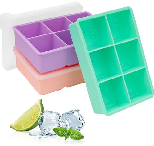 GOTRUST 3pcs Grand Bac à Glaçons en Silicone, Bac à Glaçons avec Couvercle Sans Bpa, Moule à Glaçons Empilable, Large Ice Cube Tray pour Whisky, Les Cocktails, Nourriture