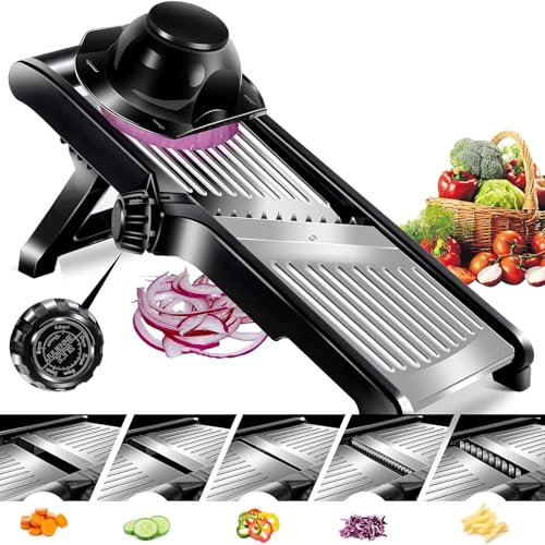 Meridiana® Mandolina per Verdure Professionale, Taglia e affetta verdure Regolabile, in acciaio per fare Fette Spesse da 1 a 9 mm, Affetta Verdure Julienne Affettatrice per Patate Cipolle Carote