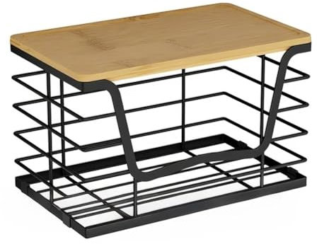 Support de rangement pour sacs poubelles - avec couvercle supérieur en bambou, étagère de support de sac poubelle de cuisine empilable, adaptée au garde-manger, à la buanderie et à la cuisine