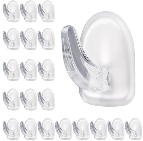 Nogeqi 20 Stück Klebehaken Klein Transparent, Klebehaken Acryl Haken Ohne Bohren Durchsichtig Haken Kleben Selbstklebend Wandhaken Für Badezimmer Küche Schlüssel (3,5 x 2,6 Cm)