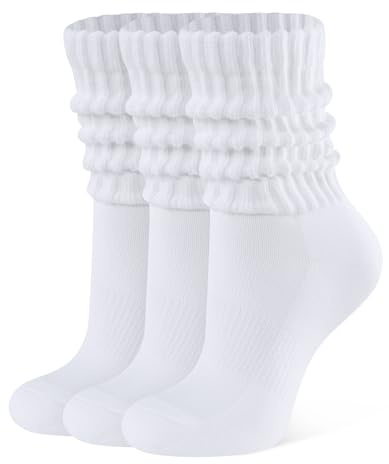 CLOSEMATE Calcetines Altos Mujer Algodon Slouch 3 Pares Retro Suaves Comodos Causales Holgados para Zapatillas Deportivas y Botas 3Blancos