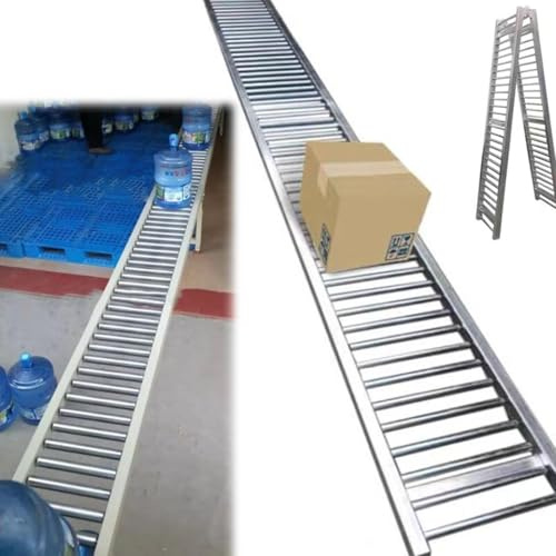 Transportador de rodillos portátil y ligero, riel de flujo de rueda de patín, transportador sin alimentación de acero inoxidable de 10 m para un fácil manejo y transporte de materiales