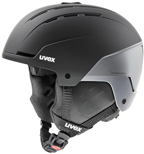 uvex Stance - Casque de Ski Robuste pour Homme et Femme - Ajustement Individuel de la Taille - Ventilation optimisée - Noir-argenté Mat - 58-62 cm
