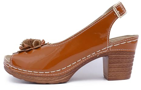 Generisch Mujer Cómodos Zapatos Casuales Puntera Abierta Tacón Cuña Hueco Zapatillas Sandalias, marrón, 43 EU Ancho