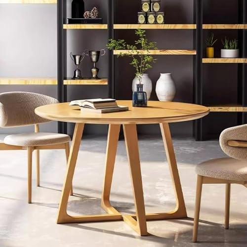 Tavolo da pranzo rotondo moderno della metà del secolo, legno massello rustico, 2-4 posti, perfetto per sala da pranzo, elegante e durevole, ideale per piccoli spazi e riunioni