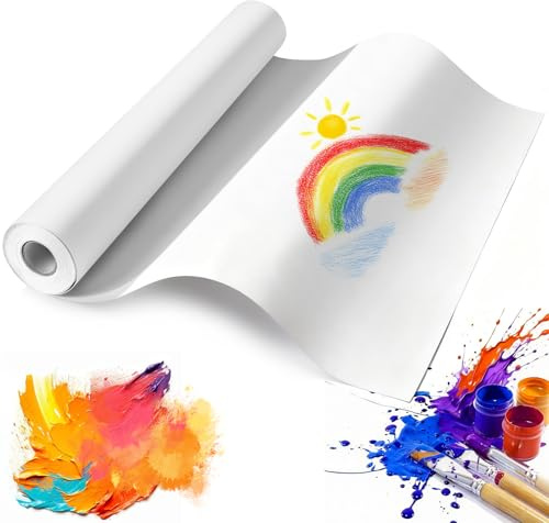 Zippicks Rouleau de Papier à Dessin Blanc, 44cm x 20m Papier à peindre 70g/m², Rouleau papier pour les jeunes enfants étudiants, Compatible avec Chevalet