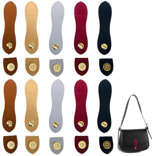 TEOZBLU 10 Pcs Chiusura Borsa Uncinetto, Accessori Per Borse Uncinetto,Cinghie In Pelle Cucite Con Bottoni a Pressione Per Portafogli, Borse,Artigianato Fai Da Te,Fibbie Per Borse a Scatto In Pelle Pu