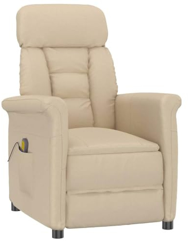 Runheo Fauteuil de massage en microfibre crème 96,5 x 70,5 x 95 cm avec fonction de massage à 6 points, source d'alimentation USB, fauteuil rembourré ergonomique pour salon, coin lecture et home