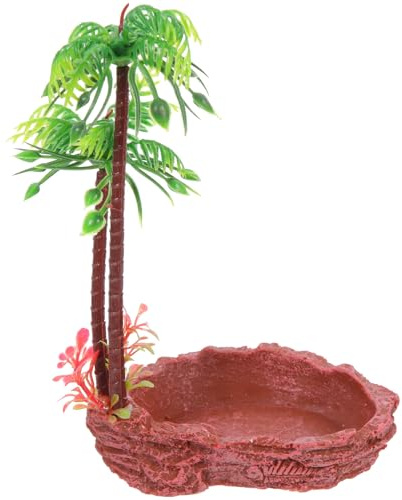 SECFOU Bol à Nourriture pour Reptiles et Tortues en Résine Motif Arbre Cocotier, Gamelle Réaliste pour Servir Eau et Nourriture Cage d'animaux