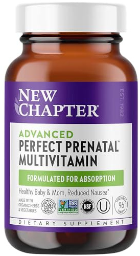 New Chapter Perfect Prenatal Vitamins - 96ct, Organic Prenatal Vitamins, Non-GMO Ingredients for Healthy Baby & Mom - Folate (Methylfolate), Iron, Vitamin D3, Fermented with Whole Foods and Probiotics