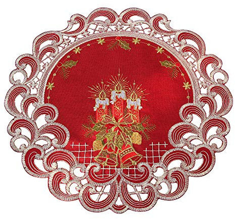 Quinnyshop Noël Bougie Clochette Napperon 40 cm Rond Polyester, Rouge
