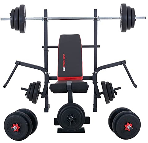 TrainHard Banc de Musculation curl Butterfly de Jambes avec Long et de Haltère Courte et 77,5 kg Haltères