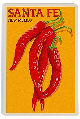 Lantern Press 12x18 Inch Metal Sign, Santa Fe, New Mexico, Red Chiles, Letterpress