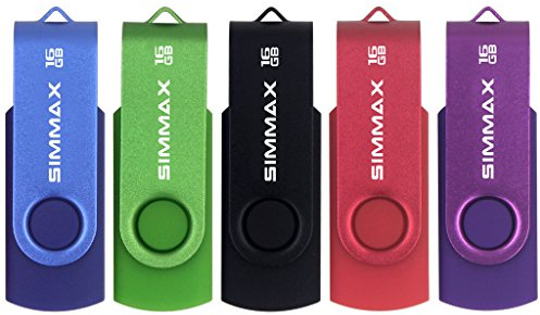 SIMMAX USB-flashenheter 5-pack 16 GB USB-minne svängbar design USB 2.0 USB-minne tumenhet zip-enheter (16 GB blå grön svart röd lila)