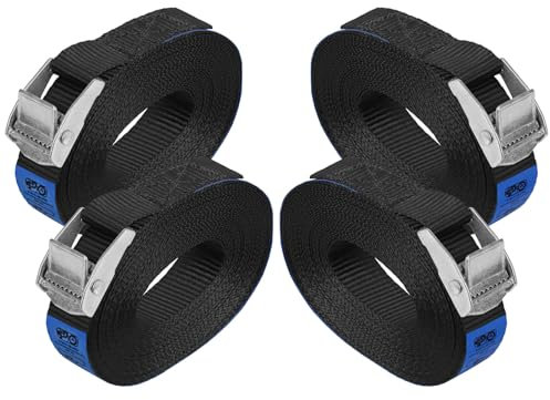 Sangle à Griffe Sangle d'arrimage Sangle de Fixation - Noir - 1m 2,5m 4m 6m - Charge maximale 250 kg DIN en 12195-2, 4 pièces 2.5 cm x 6 m