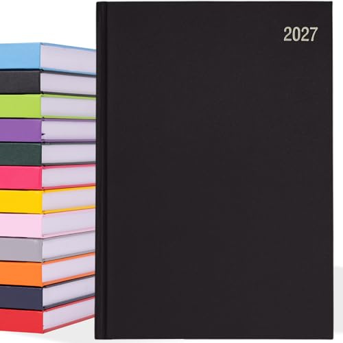 Agenda de 2025, tamaño A4, una página por día, con tapa dura, año completo, calendario diario, color negro (idioma español no garantizado)