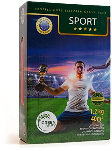 Green Hobby Gazon À Semer Graines De Gazon De Sport Et De Jeu Résistant Au Piétinement 1,2 kg Sport
