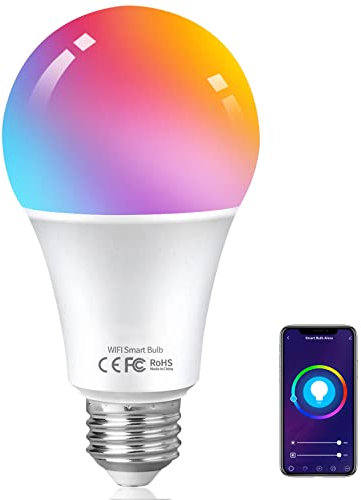 HUTAKUZE Alexa Glühbirnen E27 Smart LED Lampe, 9W 806LM WLAN Mehrfarbige Dimmbare Birne, App Steuern Kompatibel mit Alexa Echo, Google Home, kein Hub benötigt, Warmweiß/Kaltesweiß licht, 1 Pack