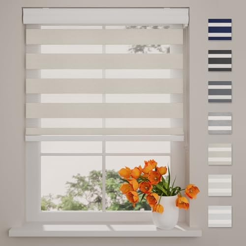 DTCH® Doppelrollo mit Kassette 90 x 175 cm (BxH) leinen, Blickdicht oder Transparent, Größen von 40 bis 220 Breite, ohne Bohren möglich, Duo Rollo, doppelrollo 90 cm breit