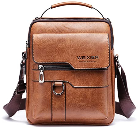 Hjkiopc Zipper Buckle Leather Messenger Bag Vintage Handle Bags (Red-brown)